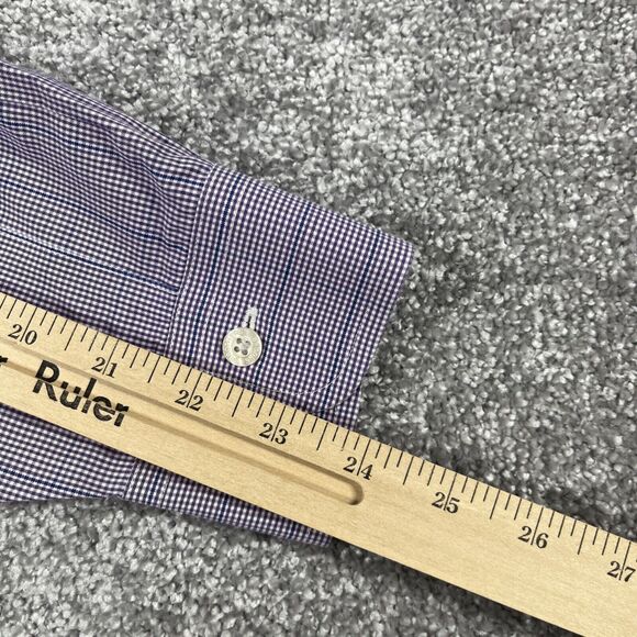 Brooks Brothers Dress Shirt Mens Medium Non Iron Cotton Button Down Plaid Purple - Picture 14 of 14